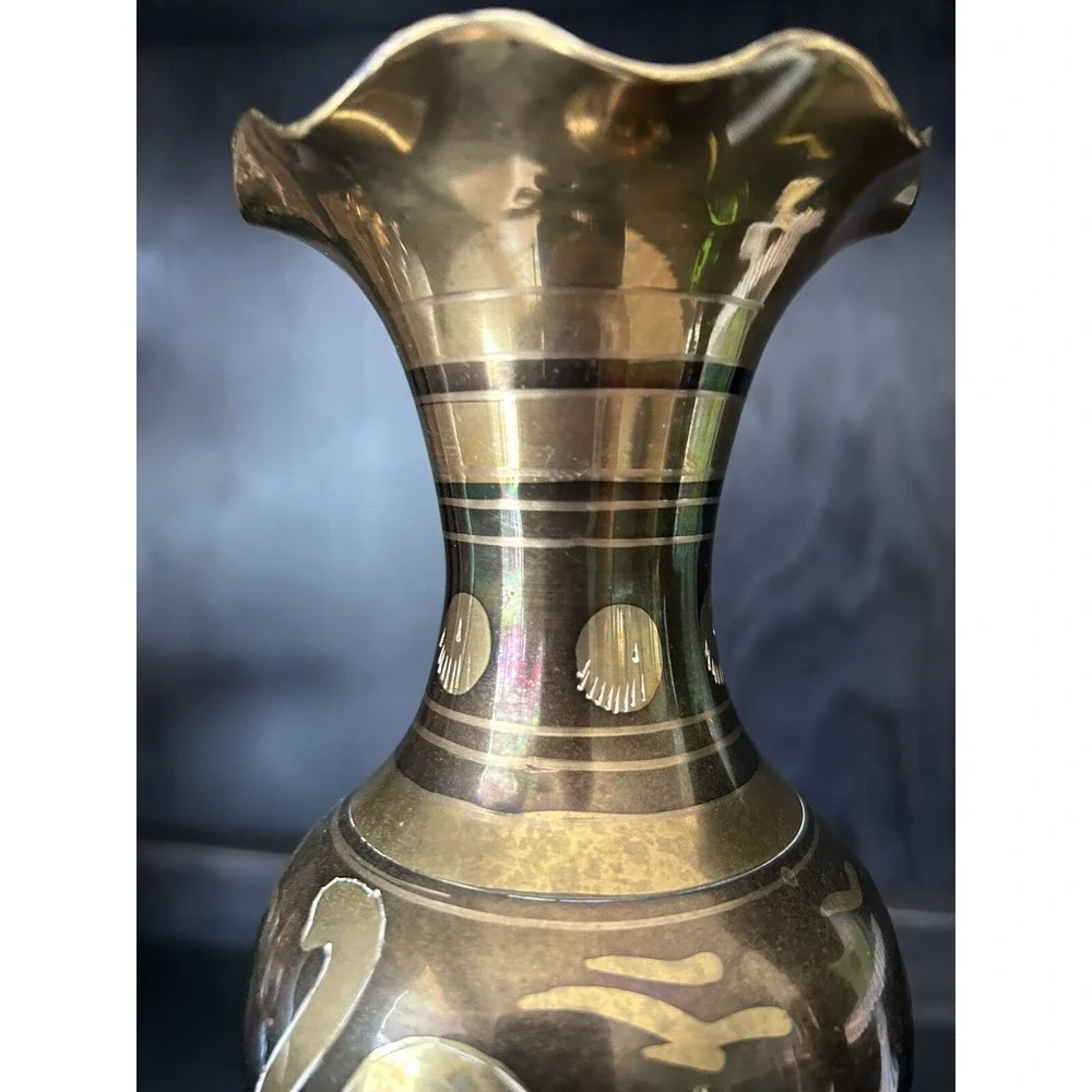 Vtg Brass Vase India 11